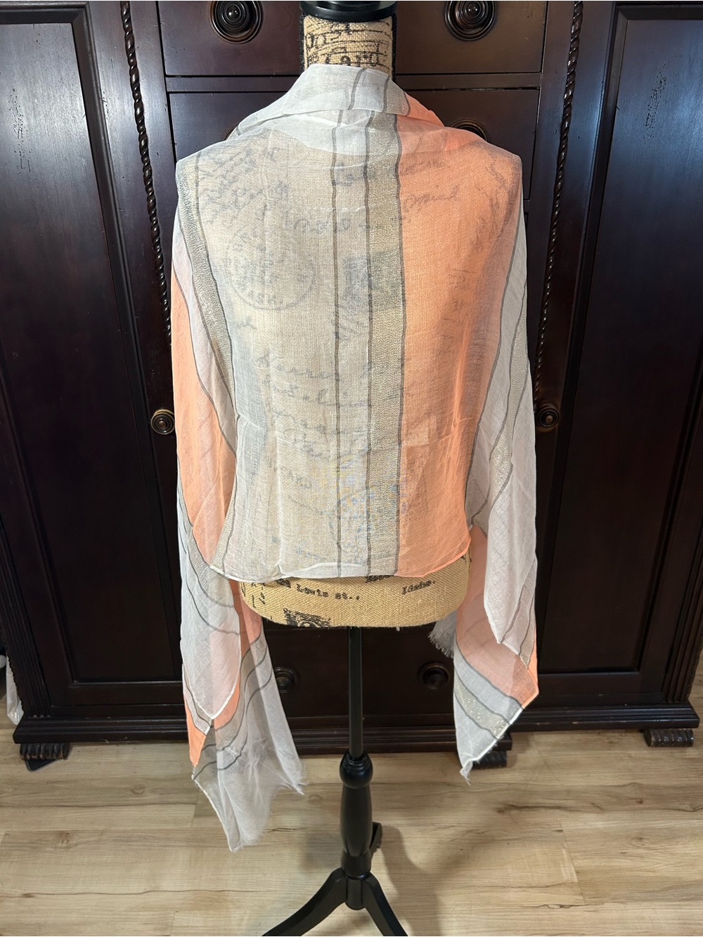 Lightweight Peach and Cream Striped Wrap Scarf